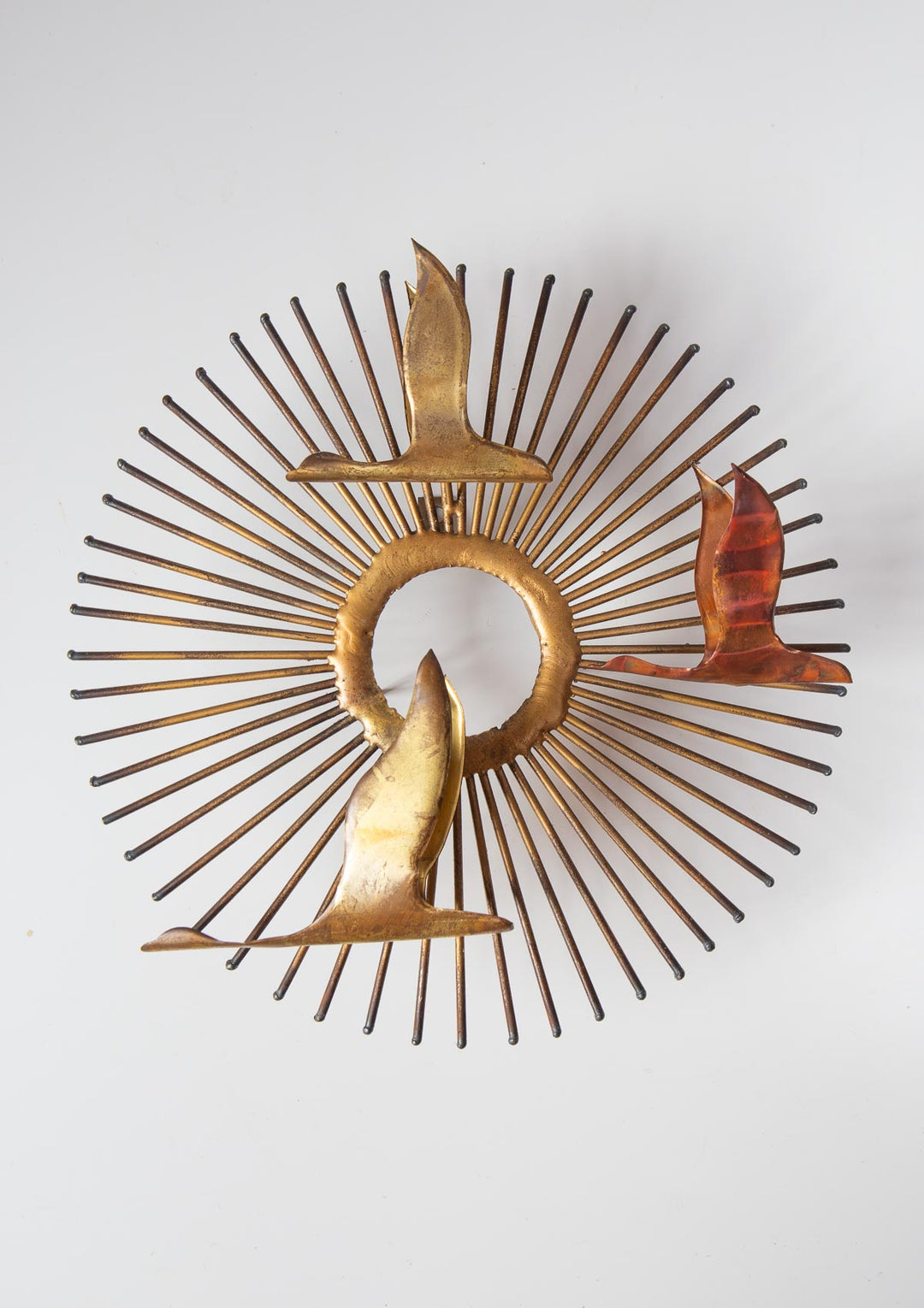 Escultura sol pájaros metal atribuida Curtis Jeré años 60/70 (26 cm)