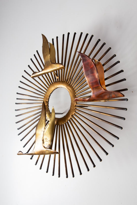 Escultura sol pájaros metal atribuida Curtis Jeré años 60/70 (26 cm)