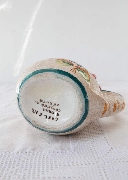 Jarra agua loza italiana figura gallo Deruta c. 1960s (26 cm)