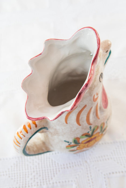Jarra agua loza italiana figura gallo Deruta c. 1960s (26 cm)