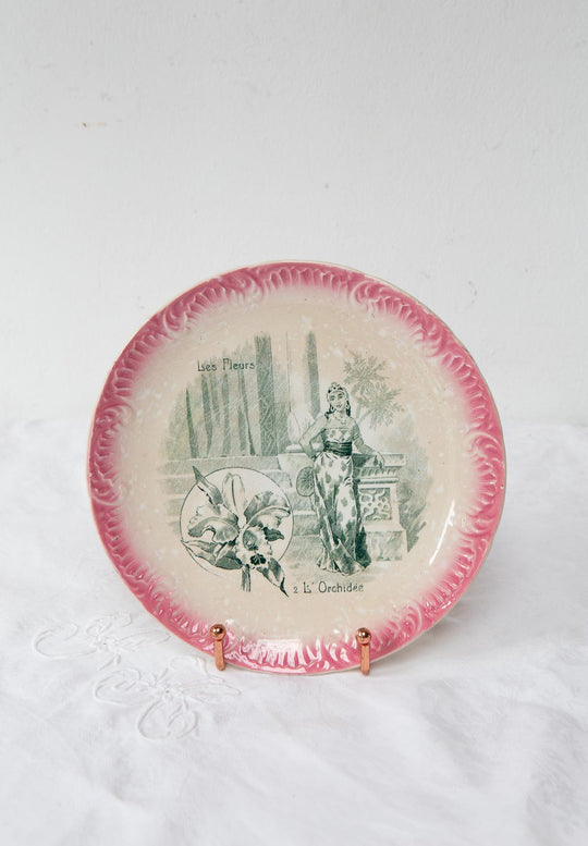 Dos platos terre de fer Sarreguemines "Les fleurs" s. XIX