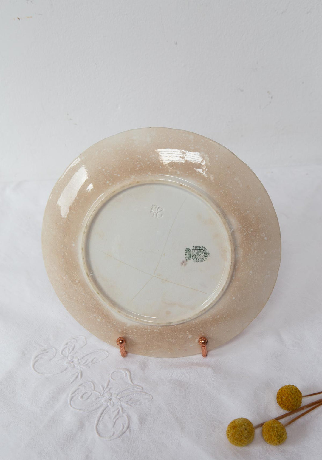 Dos platos terre de fer Sarreguemines "Les fleurs" s. XIX