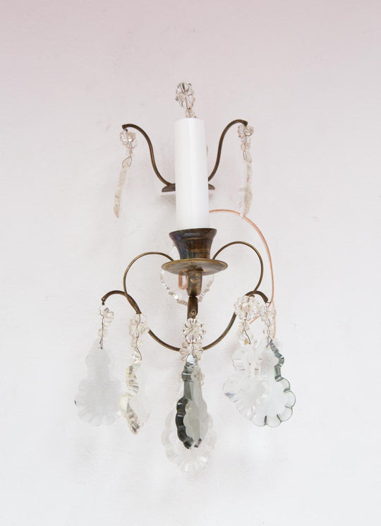 Pareja de apliques suecos latón patinado y cristales c. 1980s (35 cm)