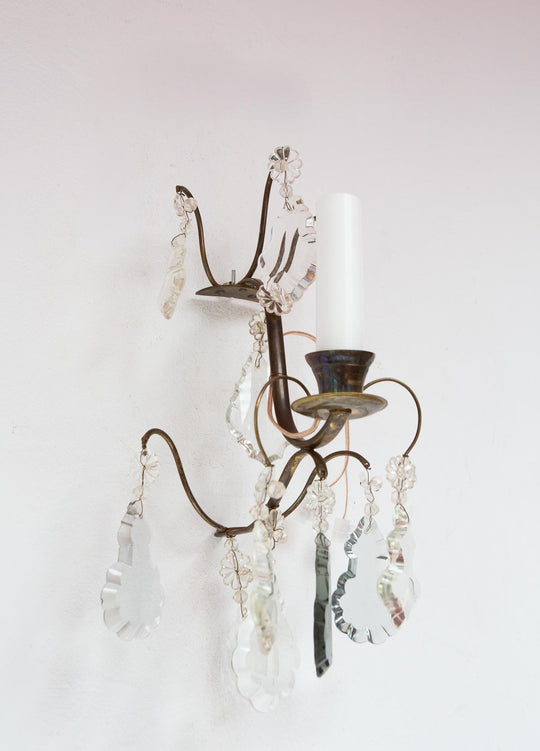 Pareja de apliques suecos latón patinado y cristales c. 1980s (35 cm)