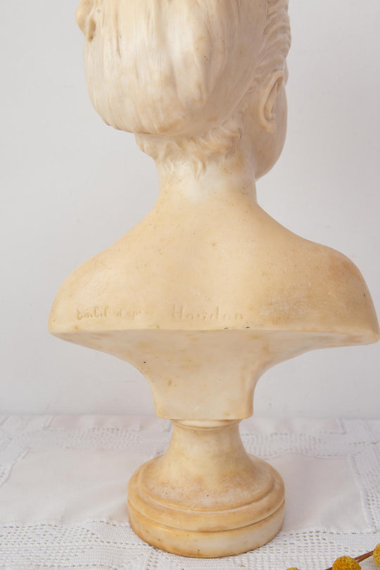 Antiguo busto de niña en cera patinada según escultura de Houdon s. XIX (50 cm)