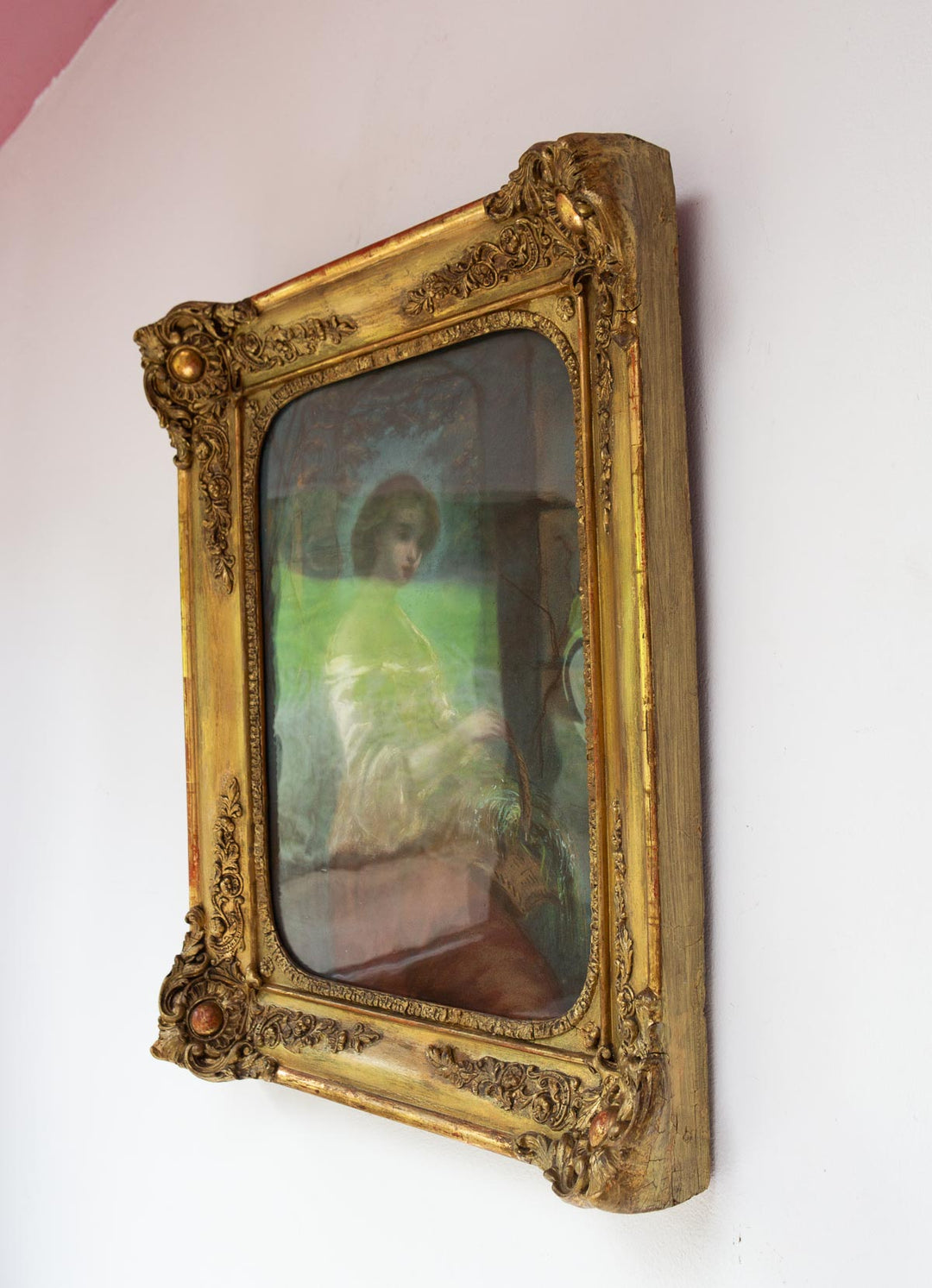 Antiguo retrato femenino al pastel francés en marco original fechado año 1857