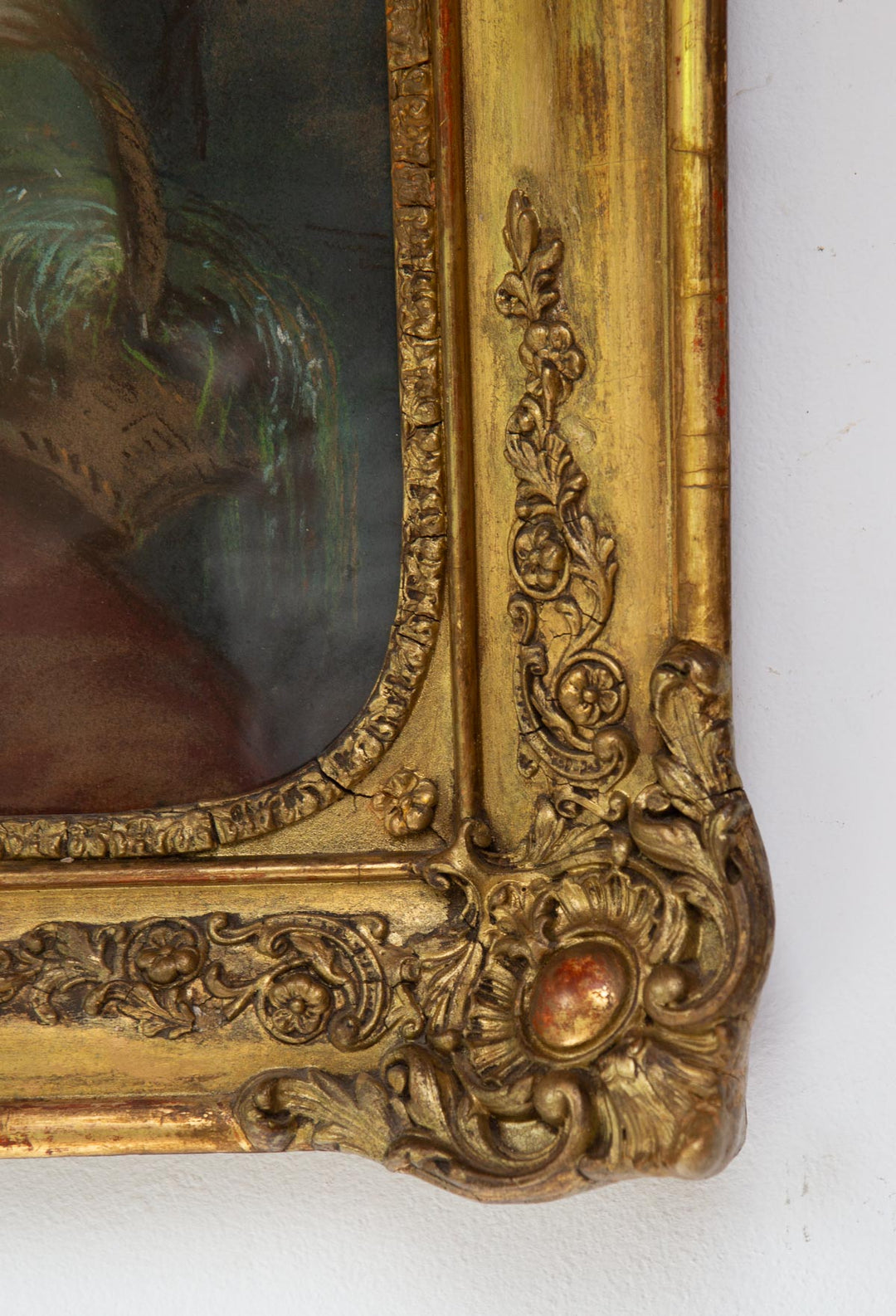 Antiguo retrato femenino al pastel francés en marco original fechado año 1857