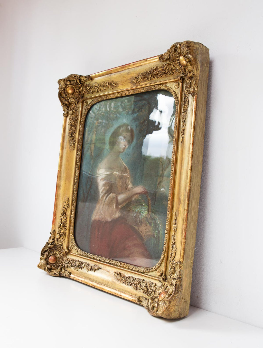 Antiguo retrato femenino al pastel francés en marco original fechado año 1857