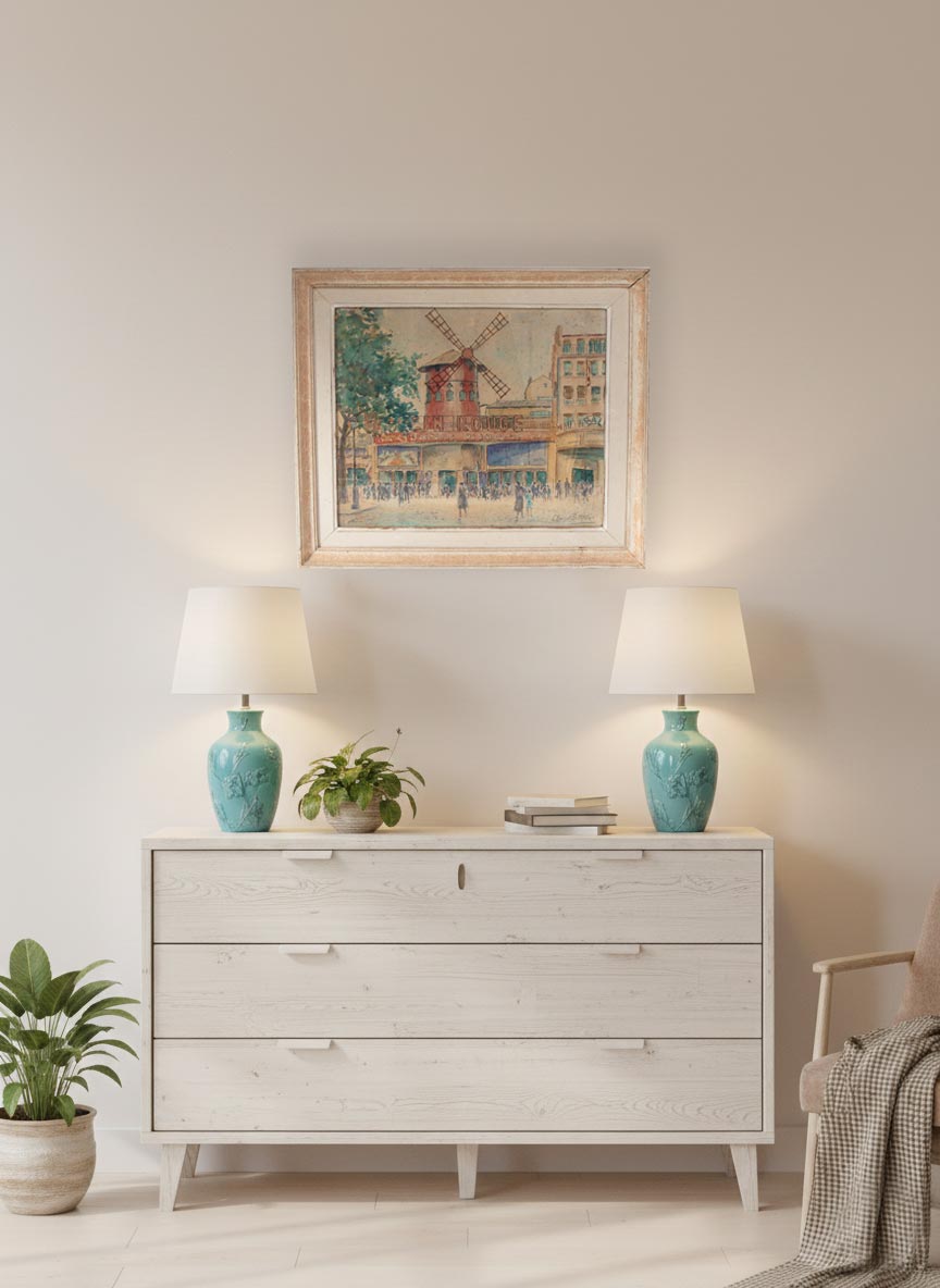 Acuarela Le Moulin Rouge, París. Principios s. XX. Louise Parisot-Pelletier