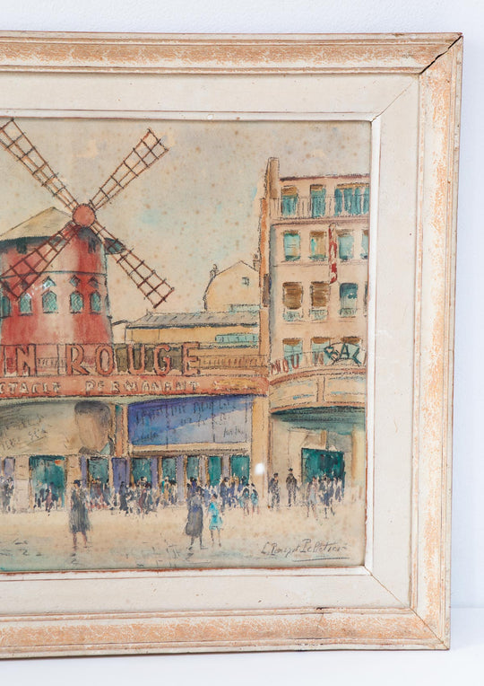 Acuarela Le Moulin Rouge, París. Principios s. XX. Louise Parisot-Pelletier