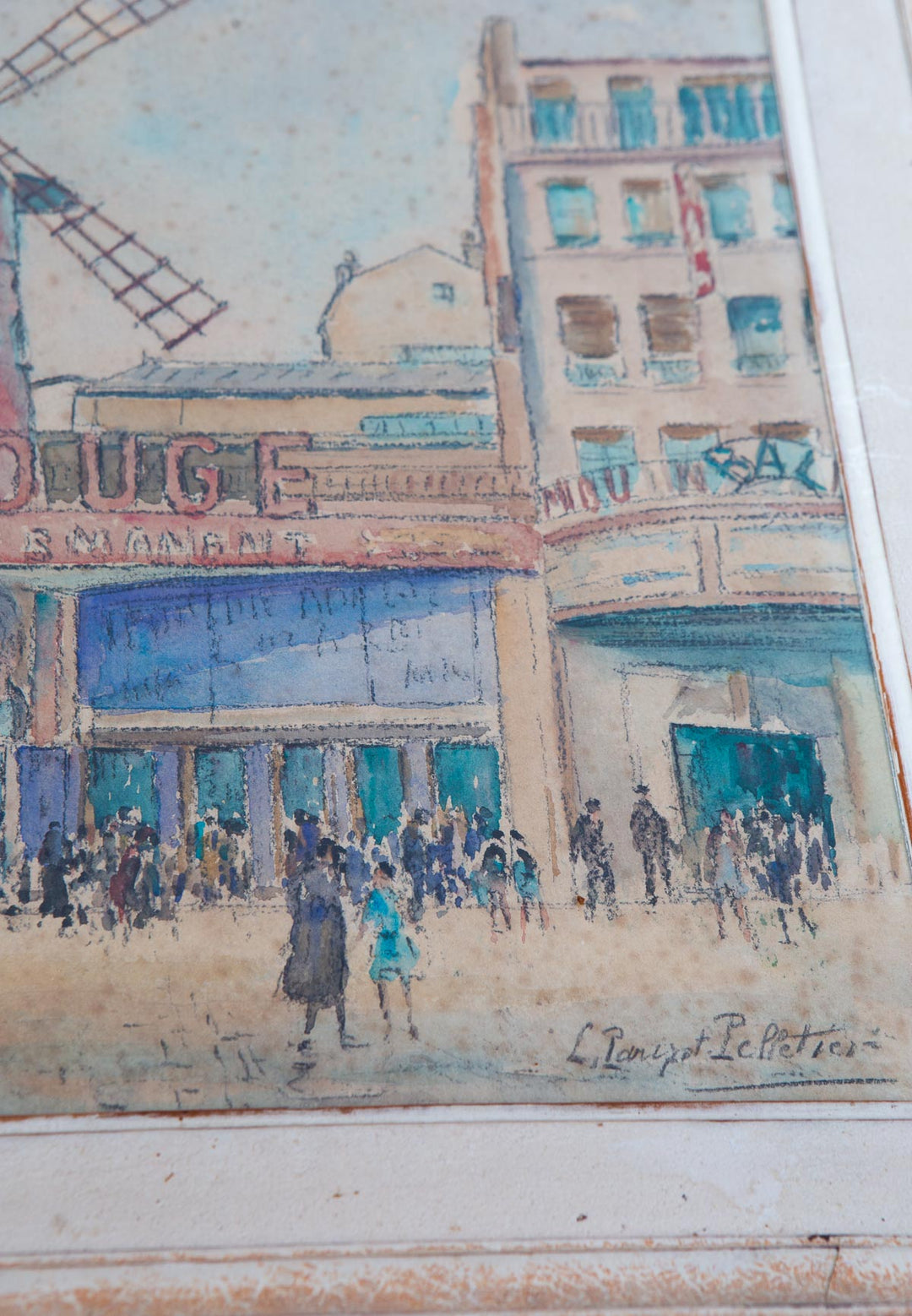 Acuarela Le Moulin Rouge, París. Principios s. XX. Louise Parisot-Pelletier