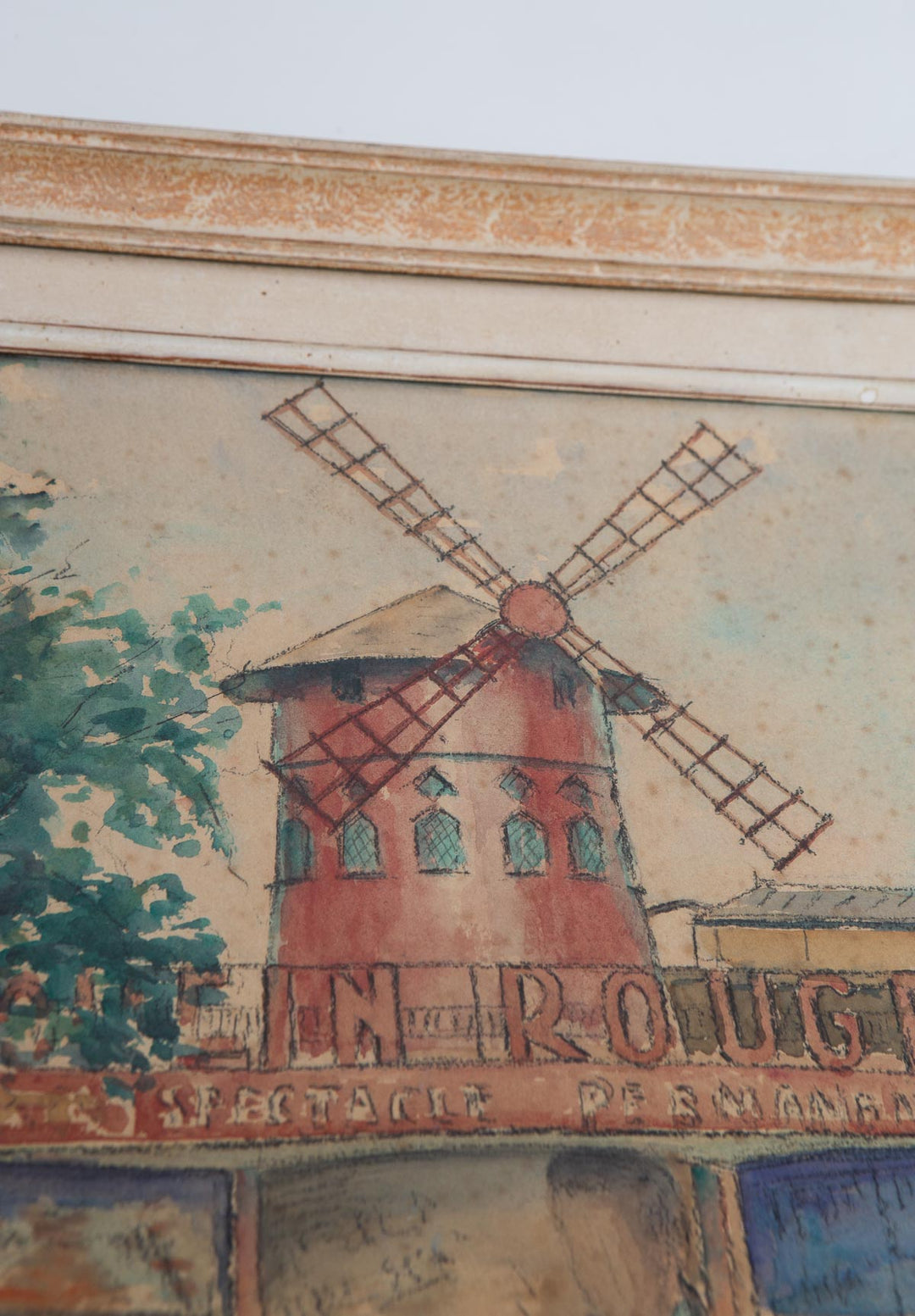 Acuarela Le Moulin Rouge, París. Principios s. XX. Louise Parisot-Pelletier