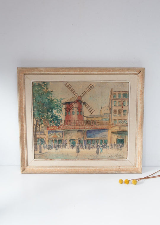 Acuarela Le Moulin Rouge, París. Principios s. XX. Louise Parisot-Pelletier