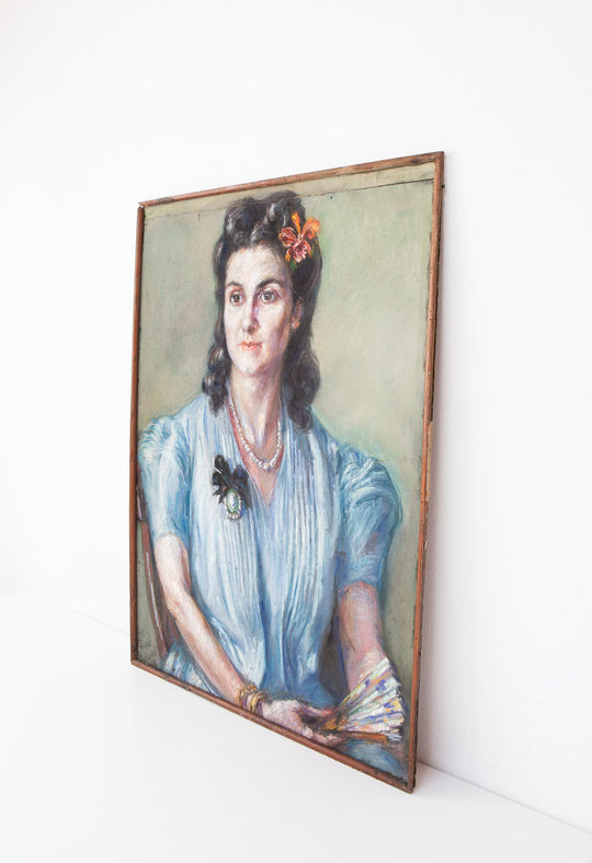 Retrato femenino al pastel francés año 1948 Fanny Billoud (72*51 cm)