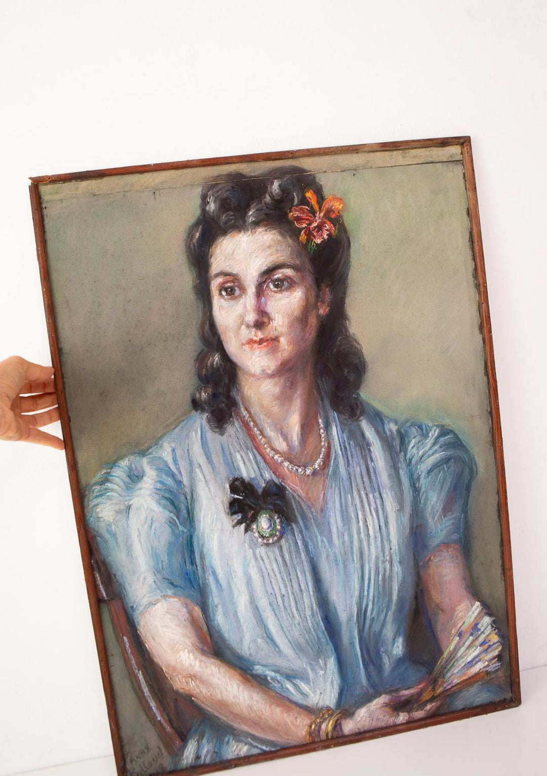 retrato femenino al pastel francia 1940s
