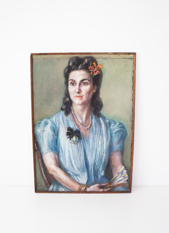 Retrato femenino al pastel francés año 1948 Fanny Billoud (72*51 cm)