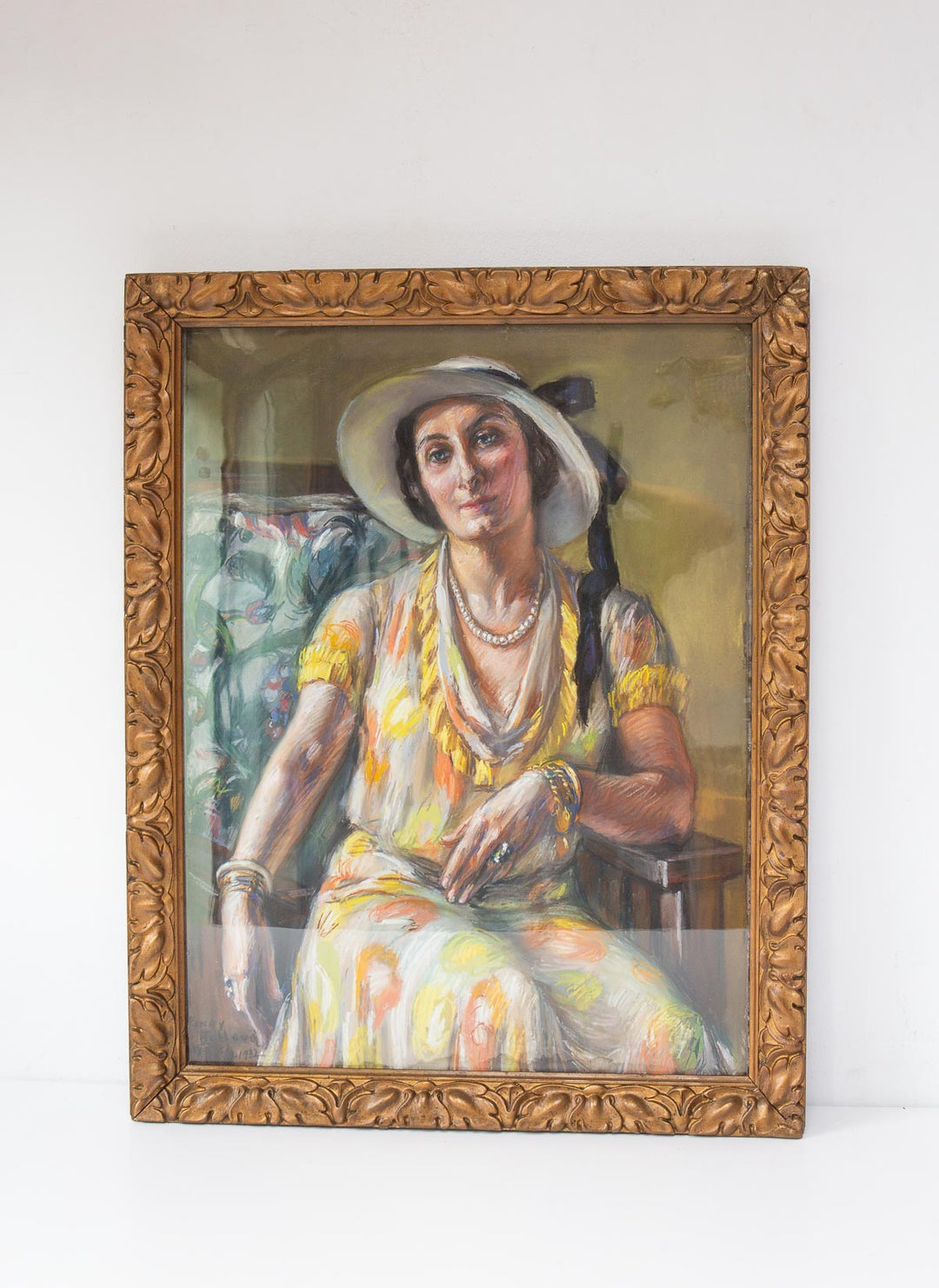 Retrato femenino al pastel con marco, Francia 1932 por Fanny Billoud (74*58 cm)