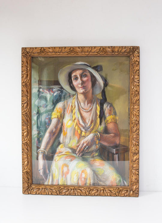 Retrato femenino al pastel con marco, Francia 1932 por Fanny Billoud (74*58 cm)