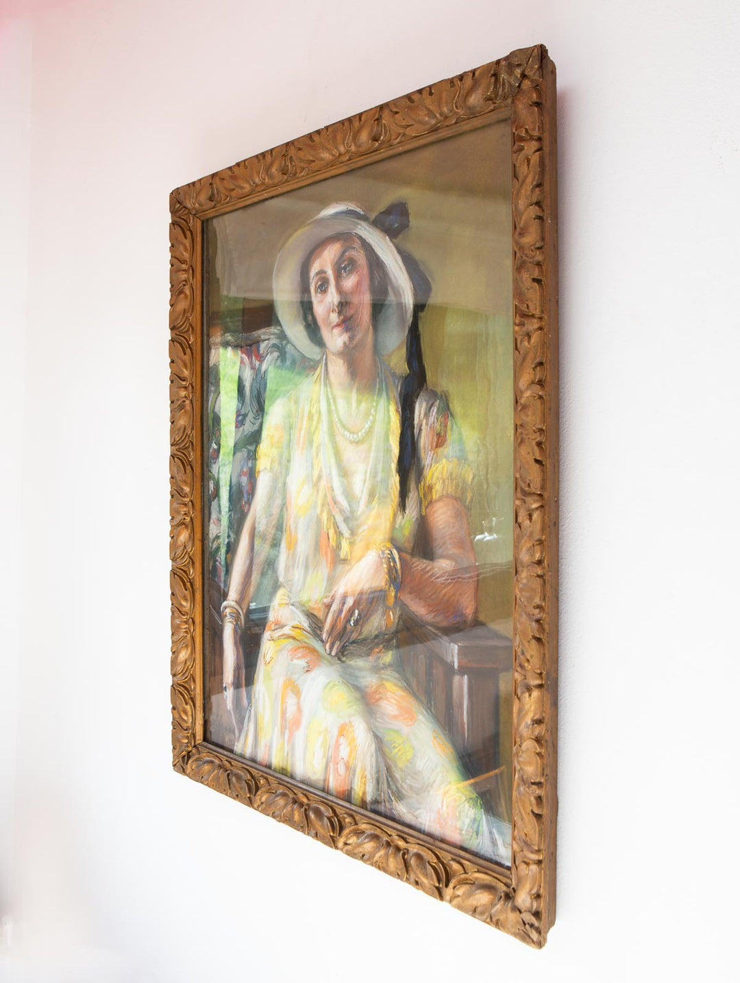 Retrato femenino al pastel con marco, Francia 1932 por Fanny Billoud (74*58 cm)