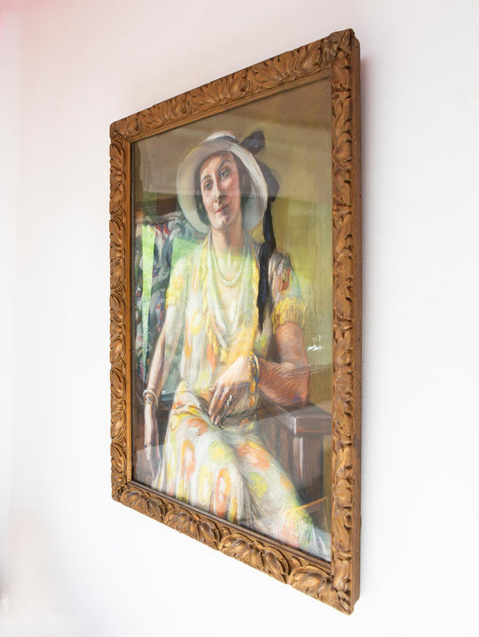 Retrato femenino al pastel con marco, Francia 1932 por Fanny Billoud (74*58 cm)