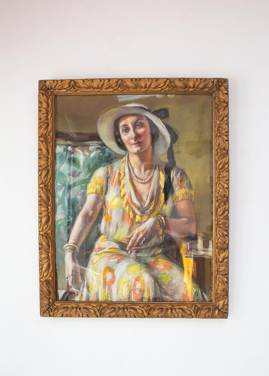 Retrato femenino al pastel con marco, Francia 1932 por Fanny Billoud (74*58 cm)