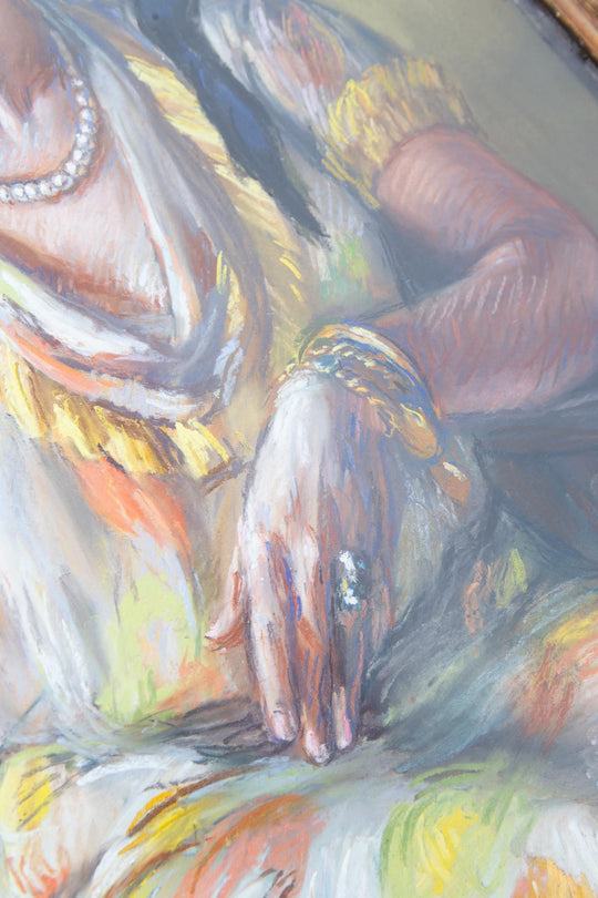 Retrato femenino al pastel con marco, Francia 1932 por Fanny Billoud (74*58 cm)