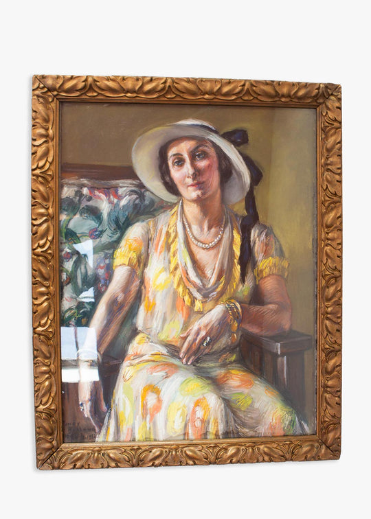 Retrato femenino al pastel con marco, Francia 1932 por Fanny Billoud (74*58 cm)