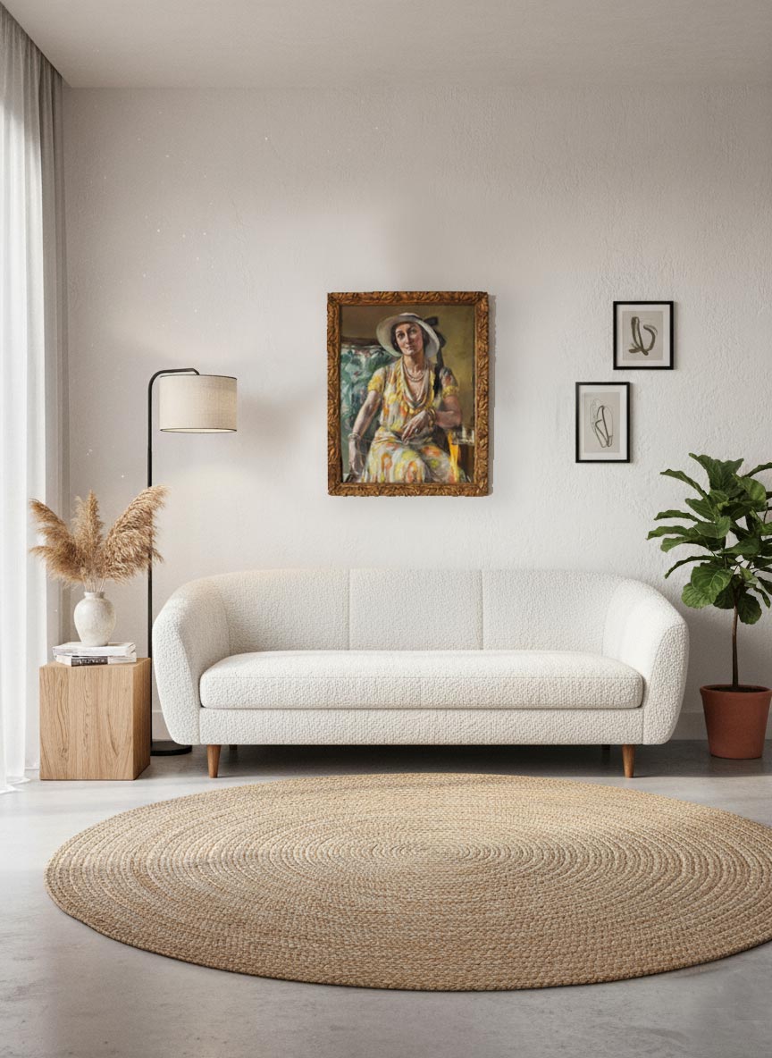 Retrato femenino al pastel con marco, Francia 1932 por Fanny Billoud (74*58 cm)