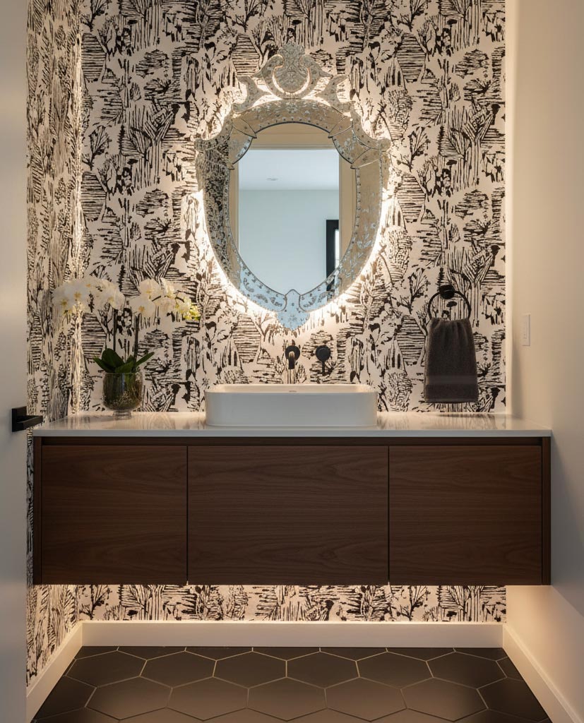 Gran espejo veneciano con copete c. 1940/50s (100*69 cm)