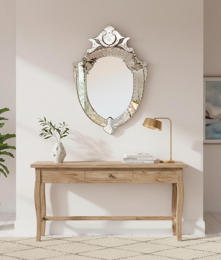 Gran espejo veneciano con copete c. 1940/50s (100*69 cm)