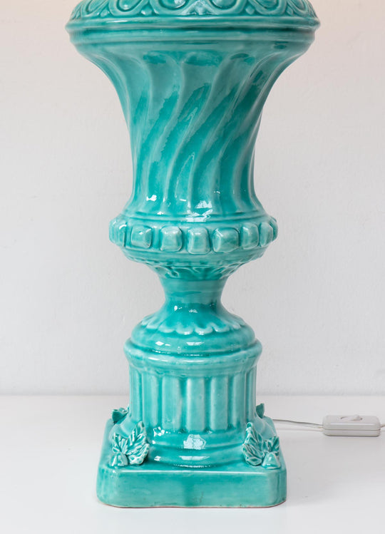 Gran lámpara mesa Manises azul turquesa c. 1960s (61 cm)