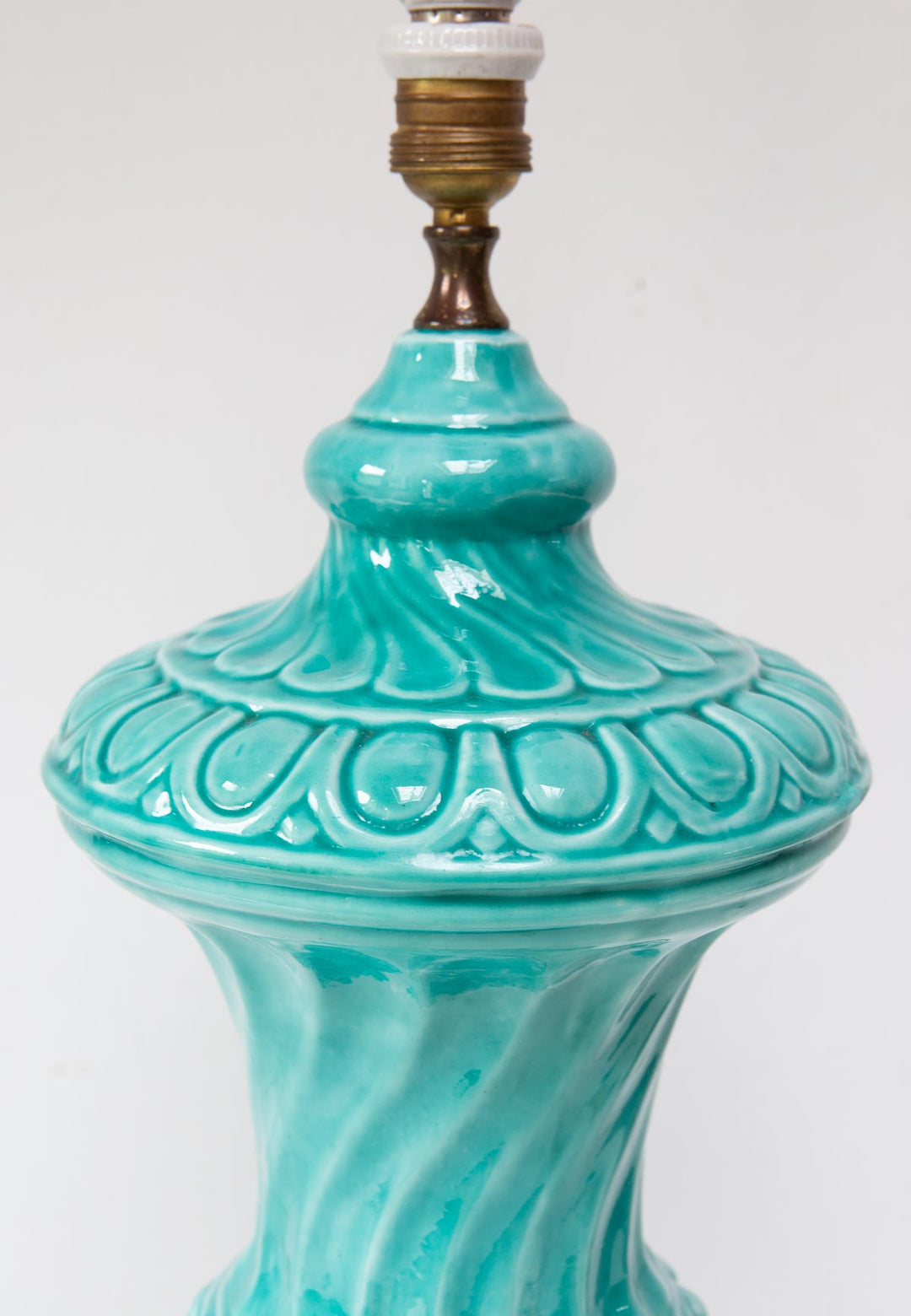 Gran lámpara mesa Manises azul turquesa c. 1960s (61 cm)