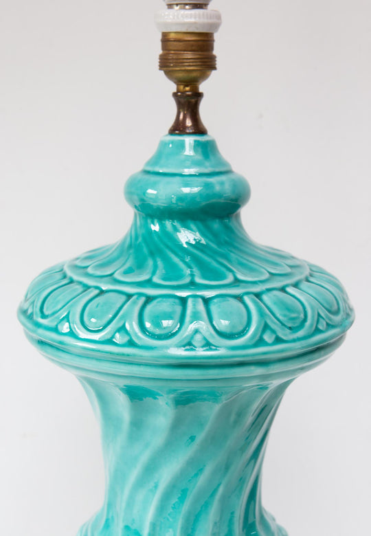 Gran lámpara mesa Manises azul turquesa c. 1960s (61 cm)