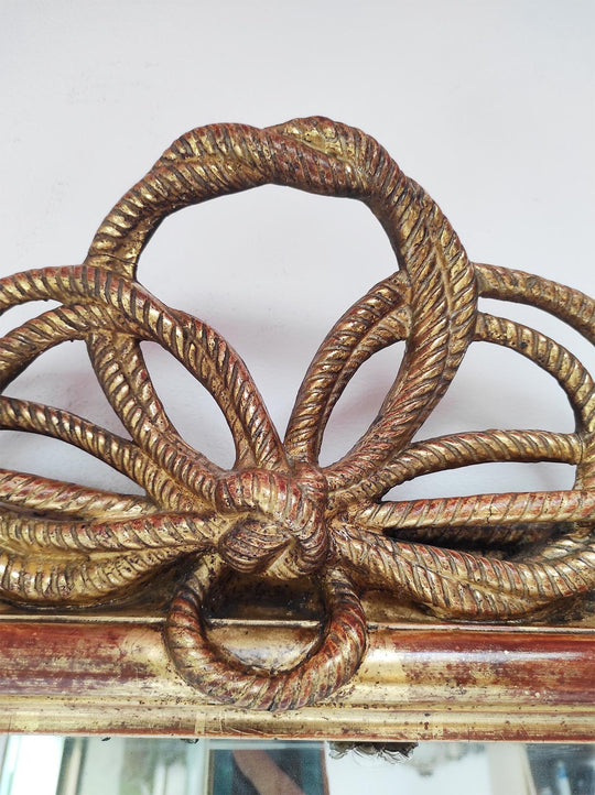 Gran espejo francés al mercurio estilo Louis XVI con copete lazo s. XIX (120*71 cm)