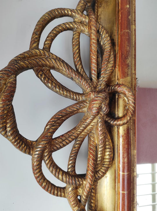 Gran espejo francés al mercurio estilo Louis XVI con copete lazo s. XIX (120*71 cm)