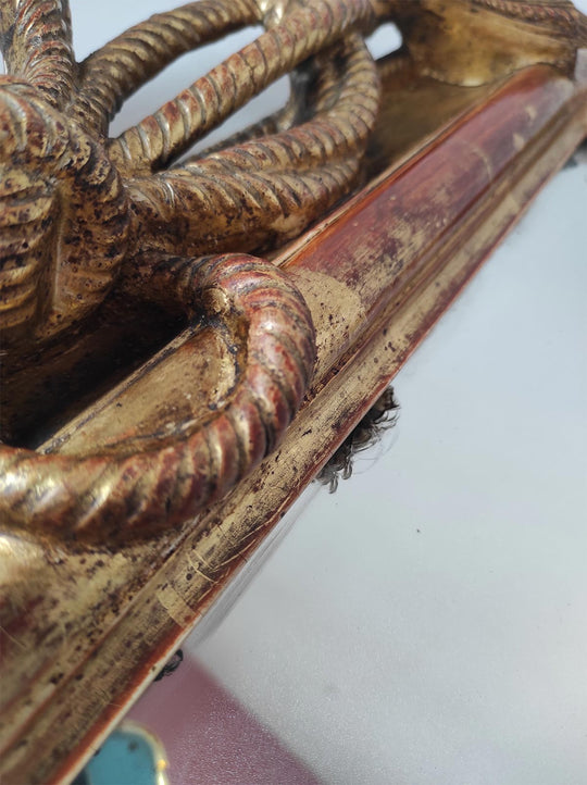 Gran espejo francés al mercurio estilo Louis XVI con copete lazo s. XIX (120*71 cm)