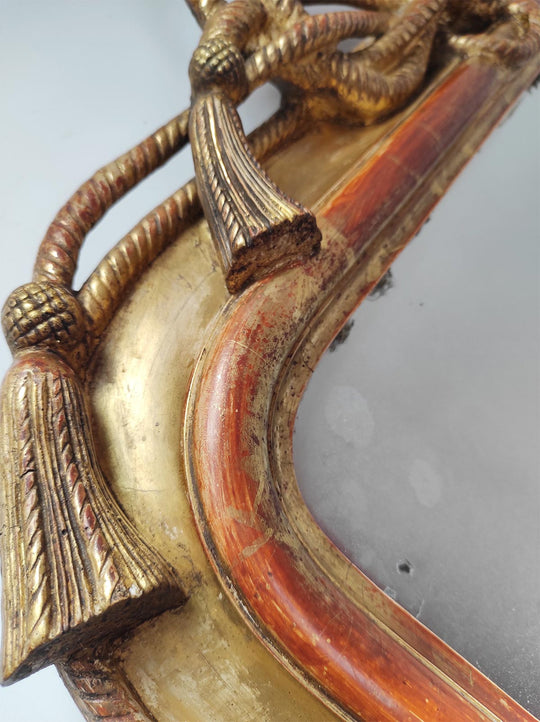 Gran espejo francés al mercurio estilo Louis XVI con copete lazo s. XIX (120*71 cm)