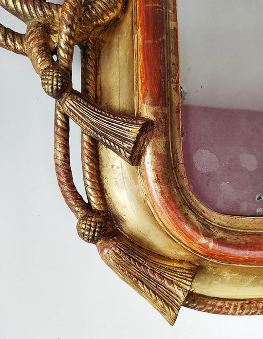 Gran espejo francés al mercurio estilo Louis XVI con copete lazo s. XIX (120*71 cm)