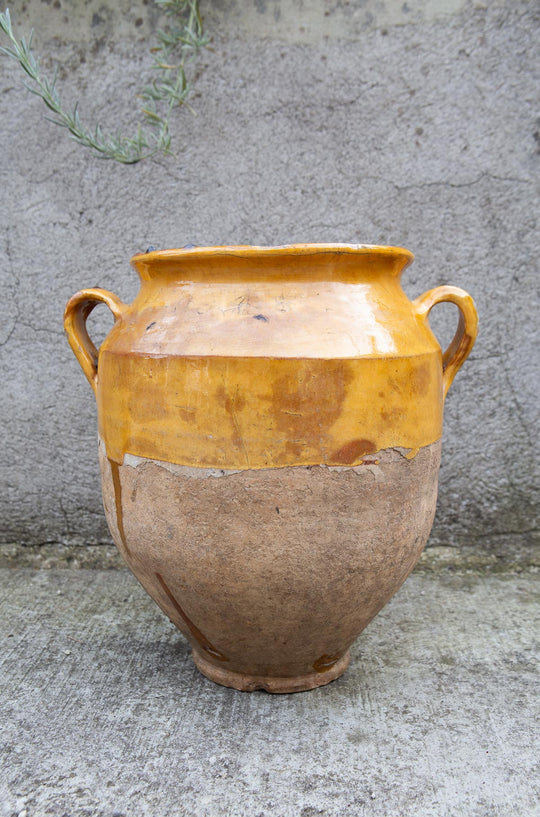 Vasija francesa barro esmaltado para confit s. XIX (26 cm alto)
