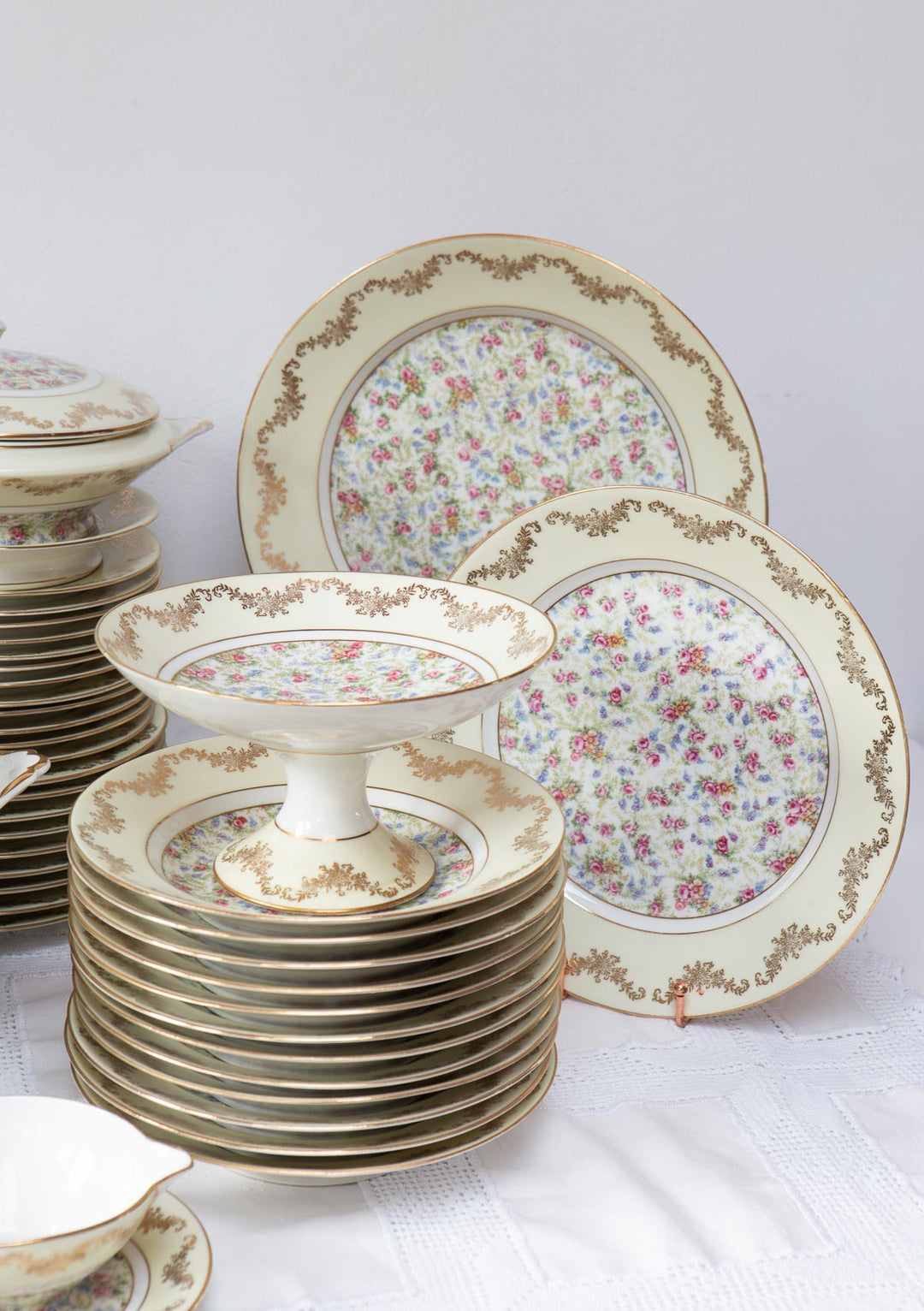 gran vajilla francesa antigua porcelana limoges 60 piezas florecillas para 12
