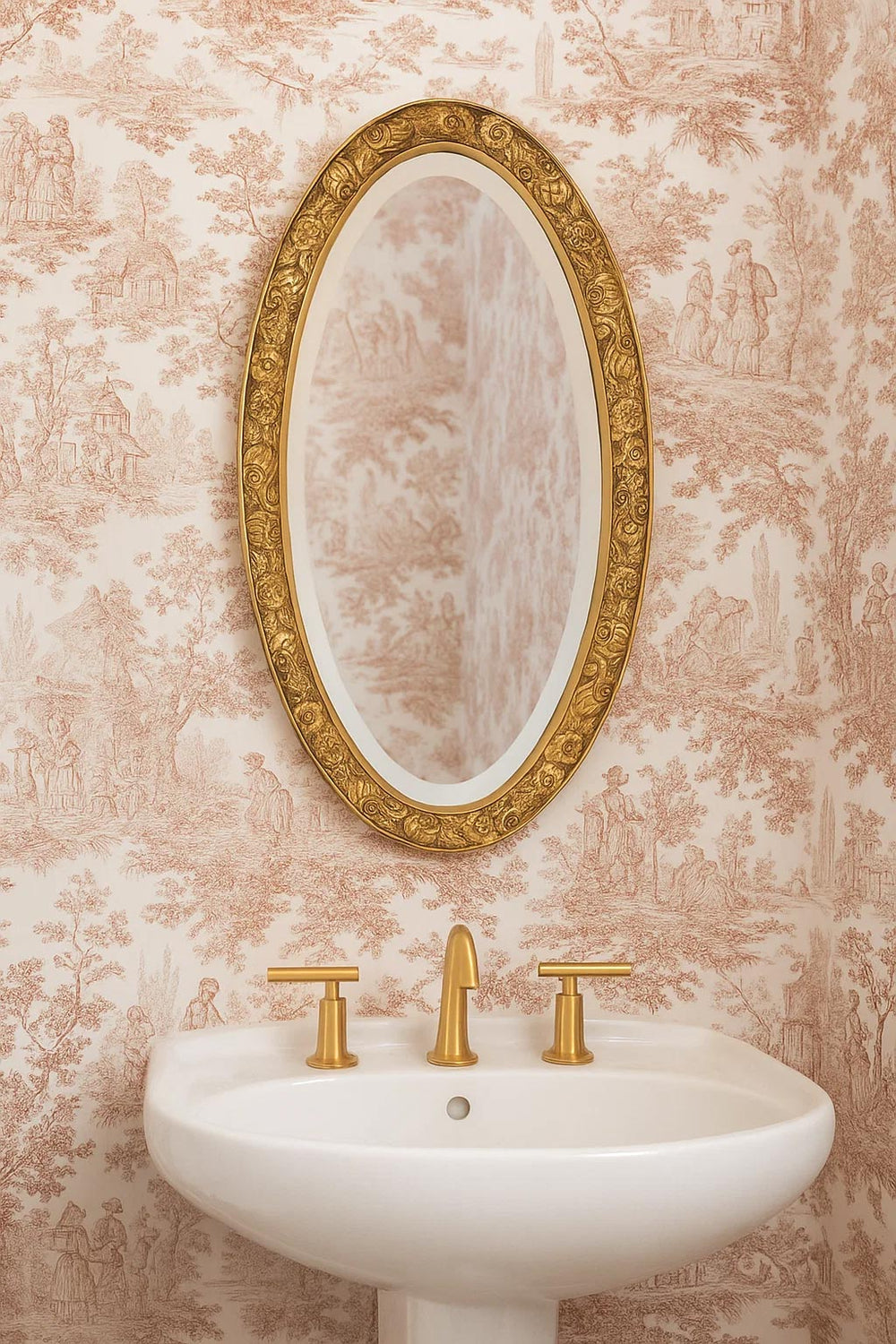 Espejo dorado francés ovalado estilo art decó c. 1940/50s (74,5*41 cm)