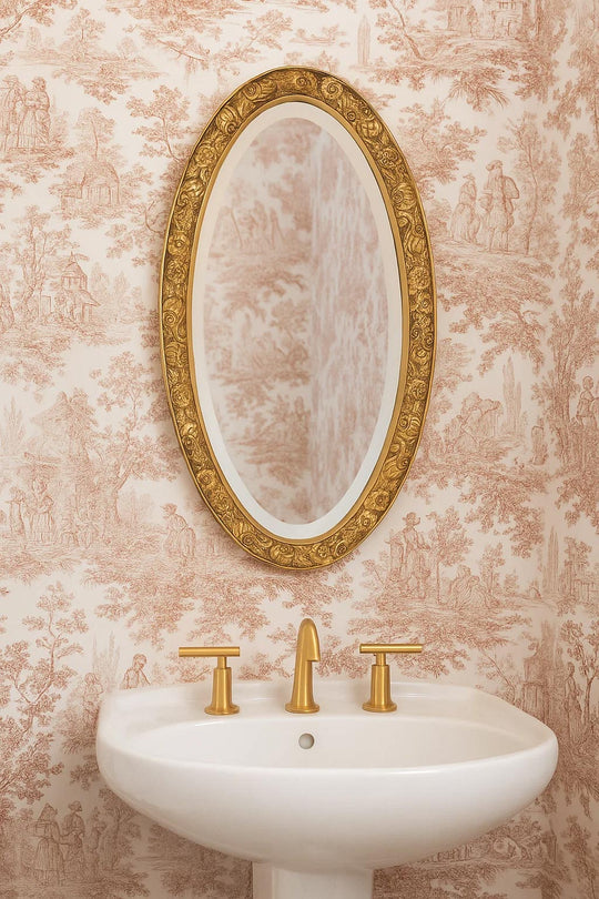 Espejo dorado francés ovalado estilo art decó c. 1940/50s (74,5*41 cm)