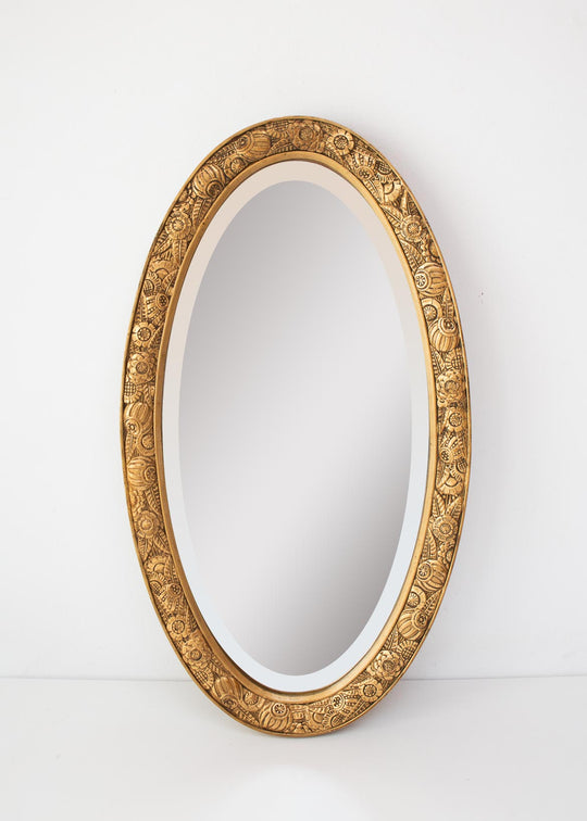 Espejo dorado francés ovalado estilo art decó c. 1940/50s (74,5*41 cm)