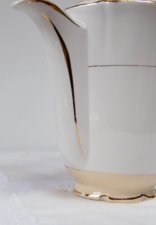 (-20%) Juego café té para 12 loza francesa beige y dorado c. 1960s (27 PIEZAS)