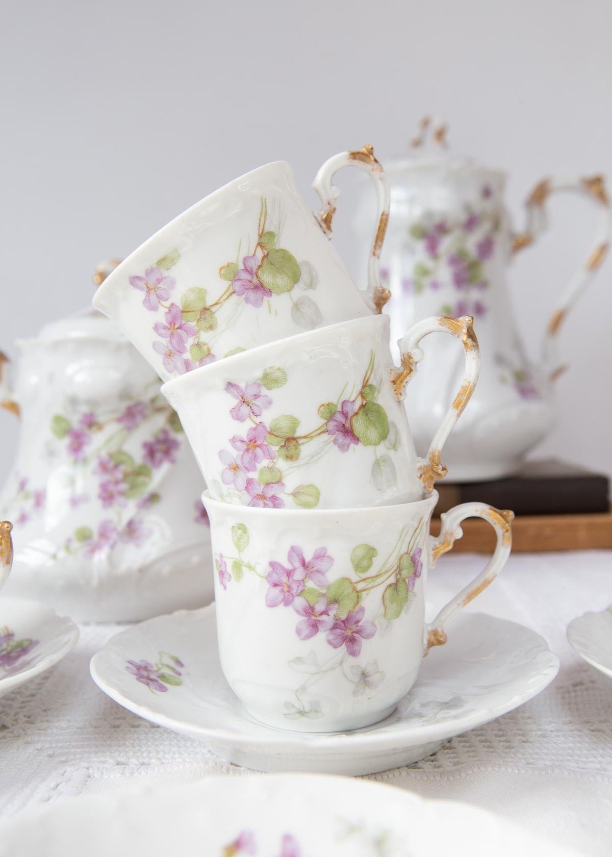 antiguo juego cafe porcelana limoges flores
