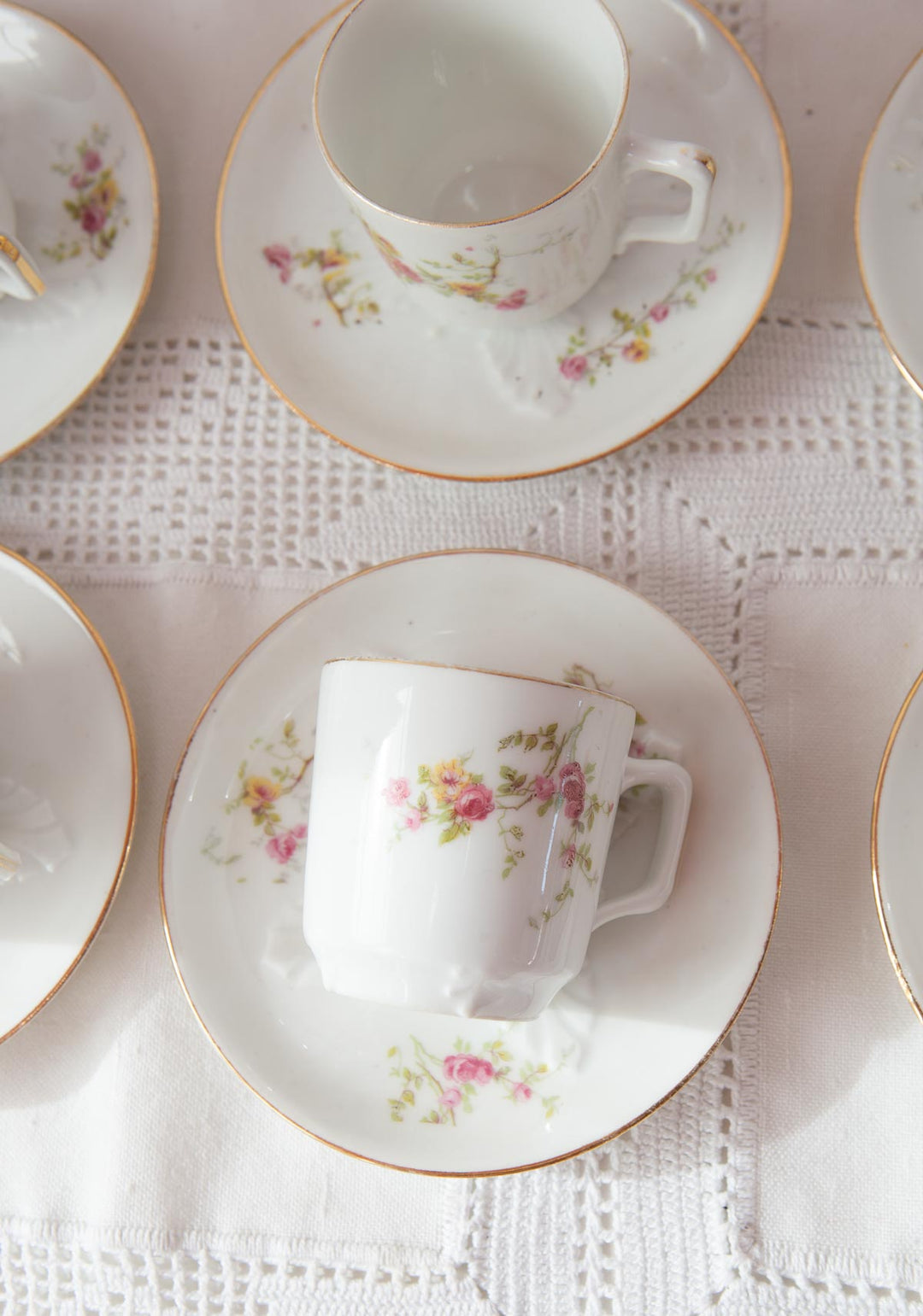 Antiguo juego café para 6 porcelana francesa Limoges florecillas (15 PIEZAS)