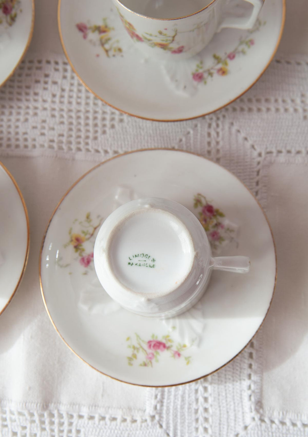 Antiguo juego café para 6 porcelana francesa Limoges florecillas (15 PIEZAS)