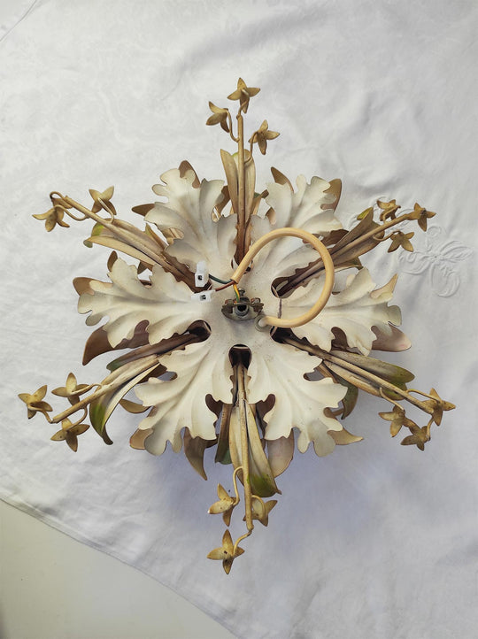 Plafón de metal italiano colores flores y hojas c. 1980 (35 cm)