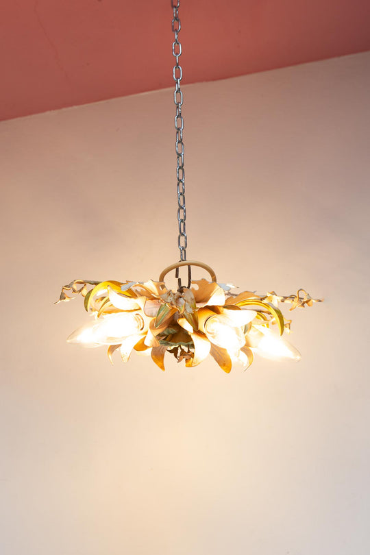 Plafón de metal italiano colores flores y hojas c. 1980 (35 cm)