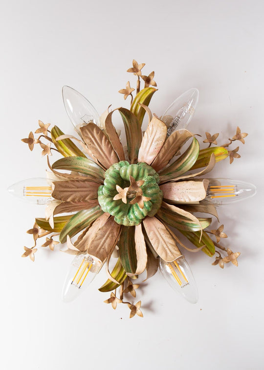 Plafón de metal italiano colores flores y hojas c. 1980 (35 cm)